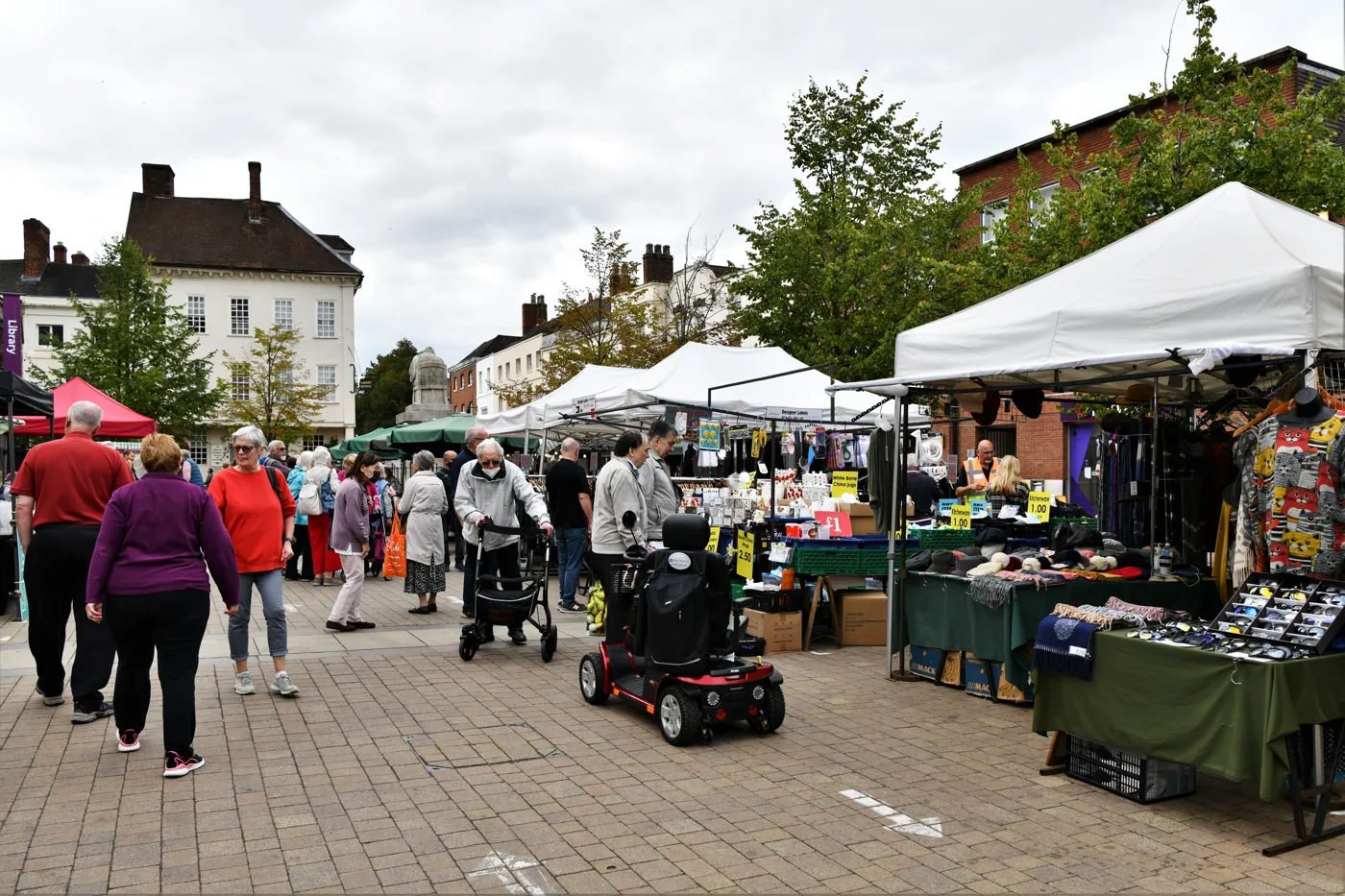 Market stalls in Lichfield's Market Square, where the Christmas Fayre's outdoor pitches go