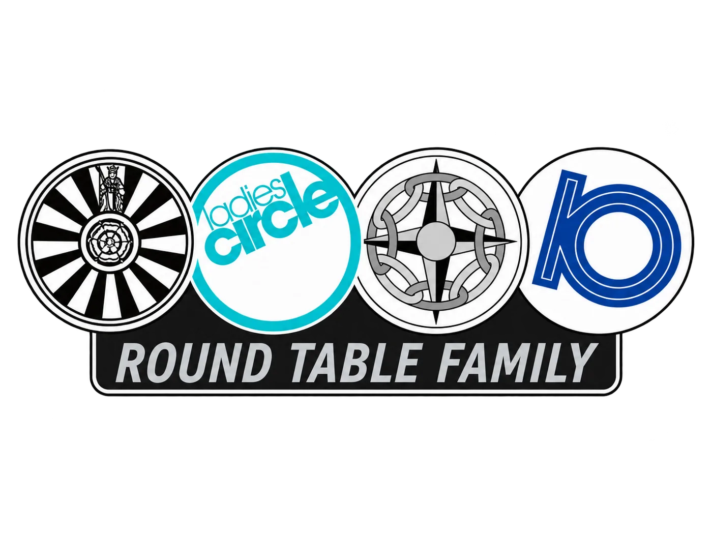The Round Table Family badge, showing the emblems of Round Table, Ladies Circle, Tangent and 41 Club